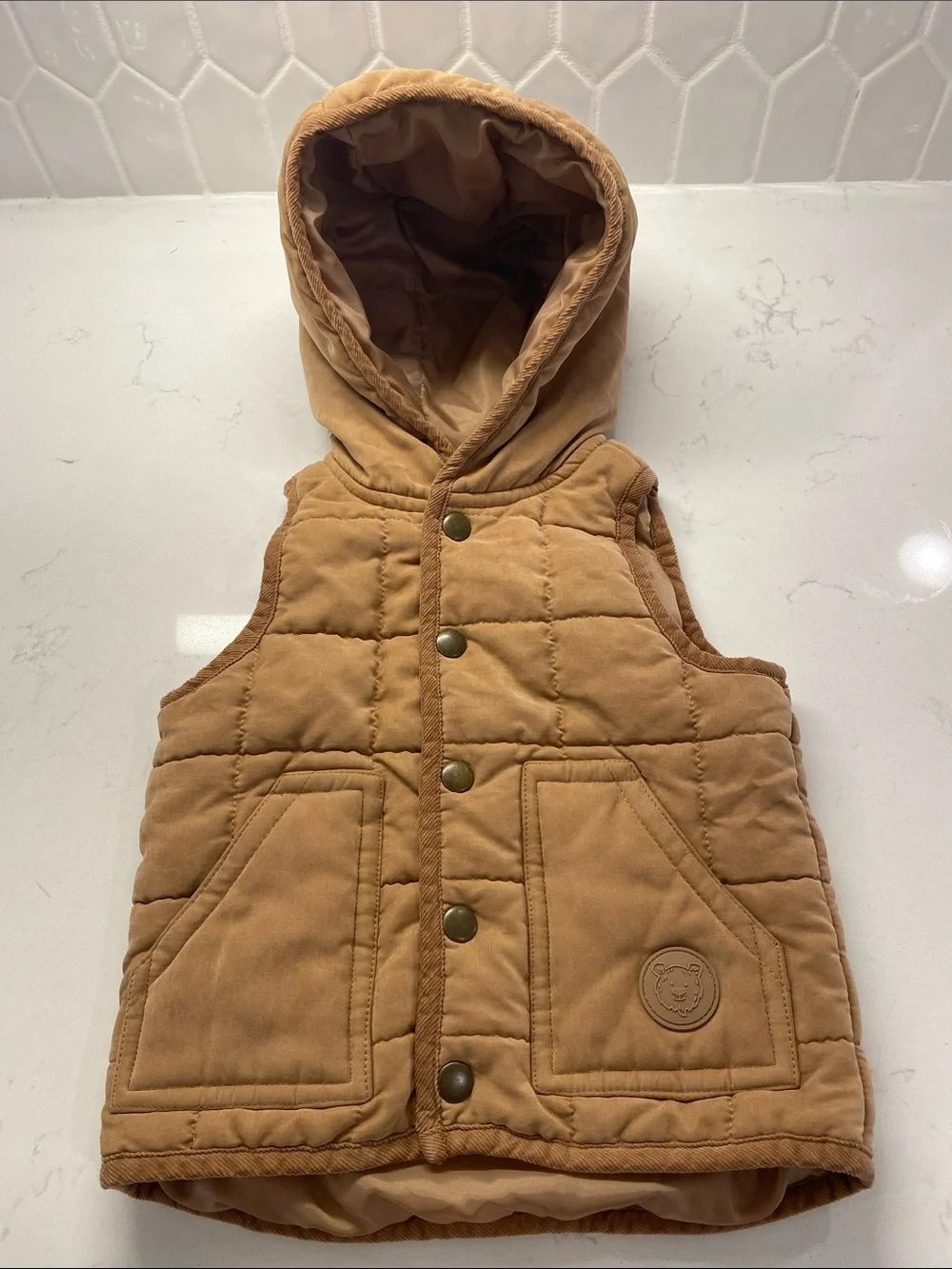 Telluride Clothing Company Brown Quilted Puffer Vest Hooded Snap Front 2T EUC
